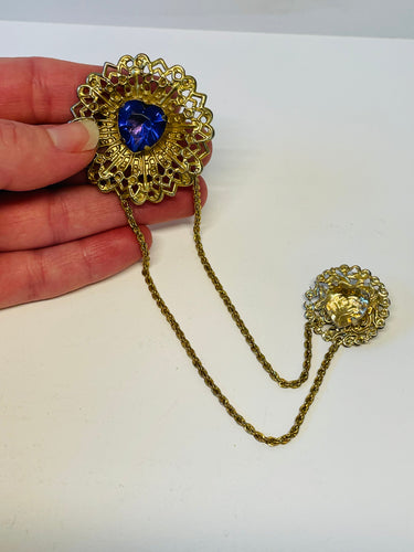 1950’s Filigree Rhinestone Double Brooch with Hearts Devil's Details